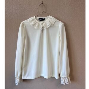 Vintage 80's white ruffle collar blouse size M